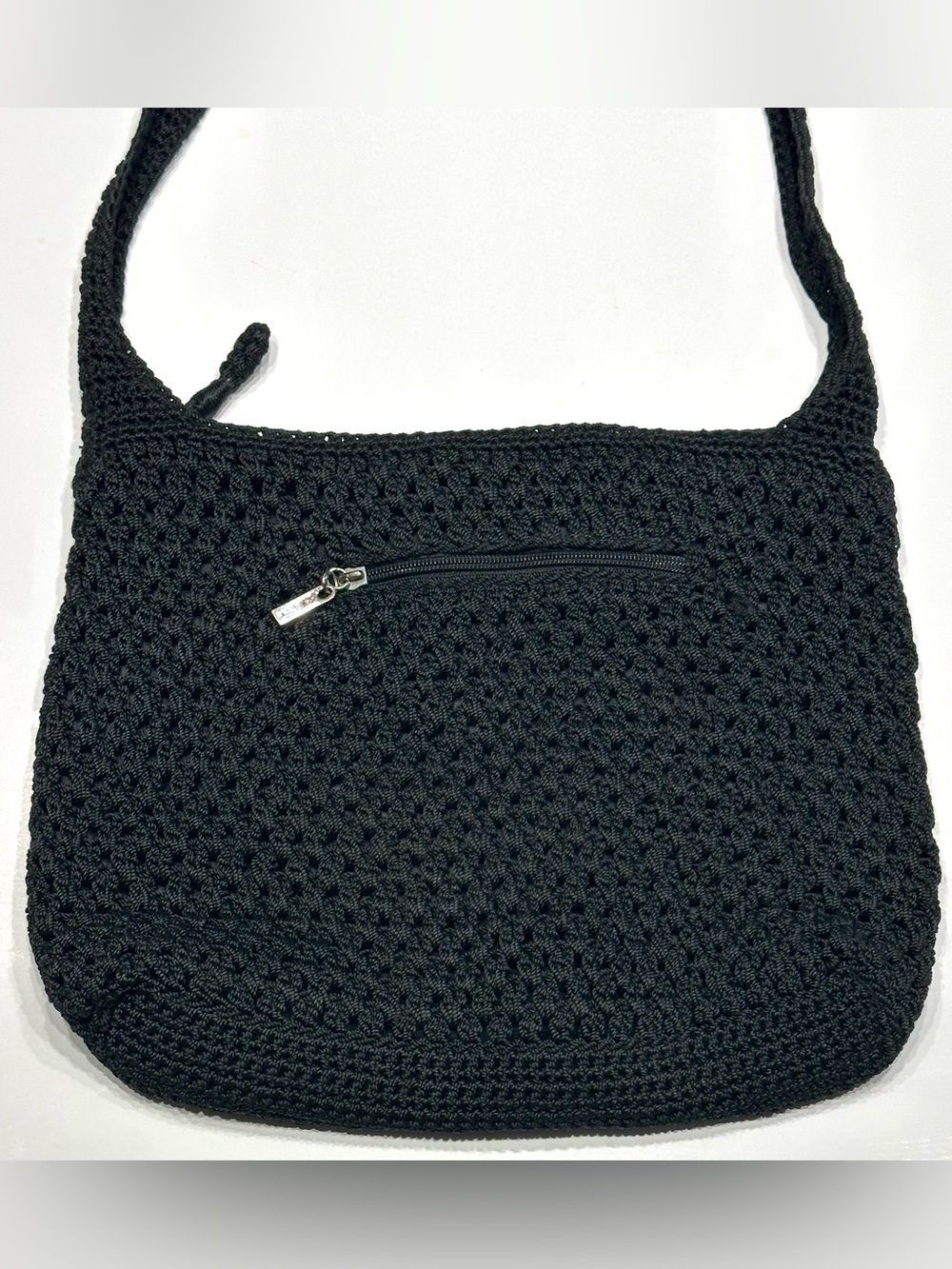 THE SAK Black Classic Crochet Long Crossbody Strap Shoulder Handbag Boho - Picture 5 of 16